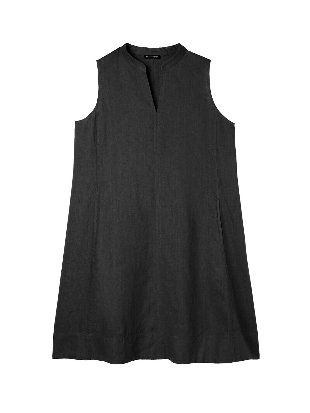 EILEEN FISHER ‘Organic Linen Split Neck Dress’ in Black